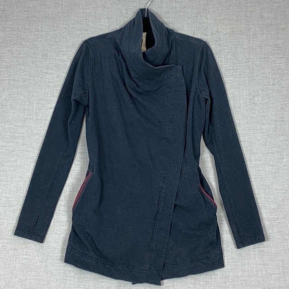 Lululemon Wrap Jacket Navy Sz 6 Side Pockets Cotton Blend Cross Front - Picture 1 of 12